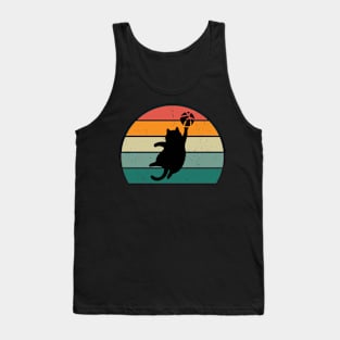 Basketball Cat Jump Shot Retro Sunset Men Women Kids Funny Tank Top